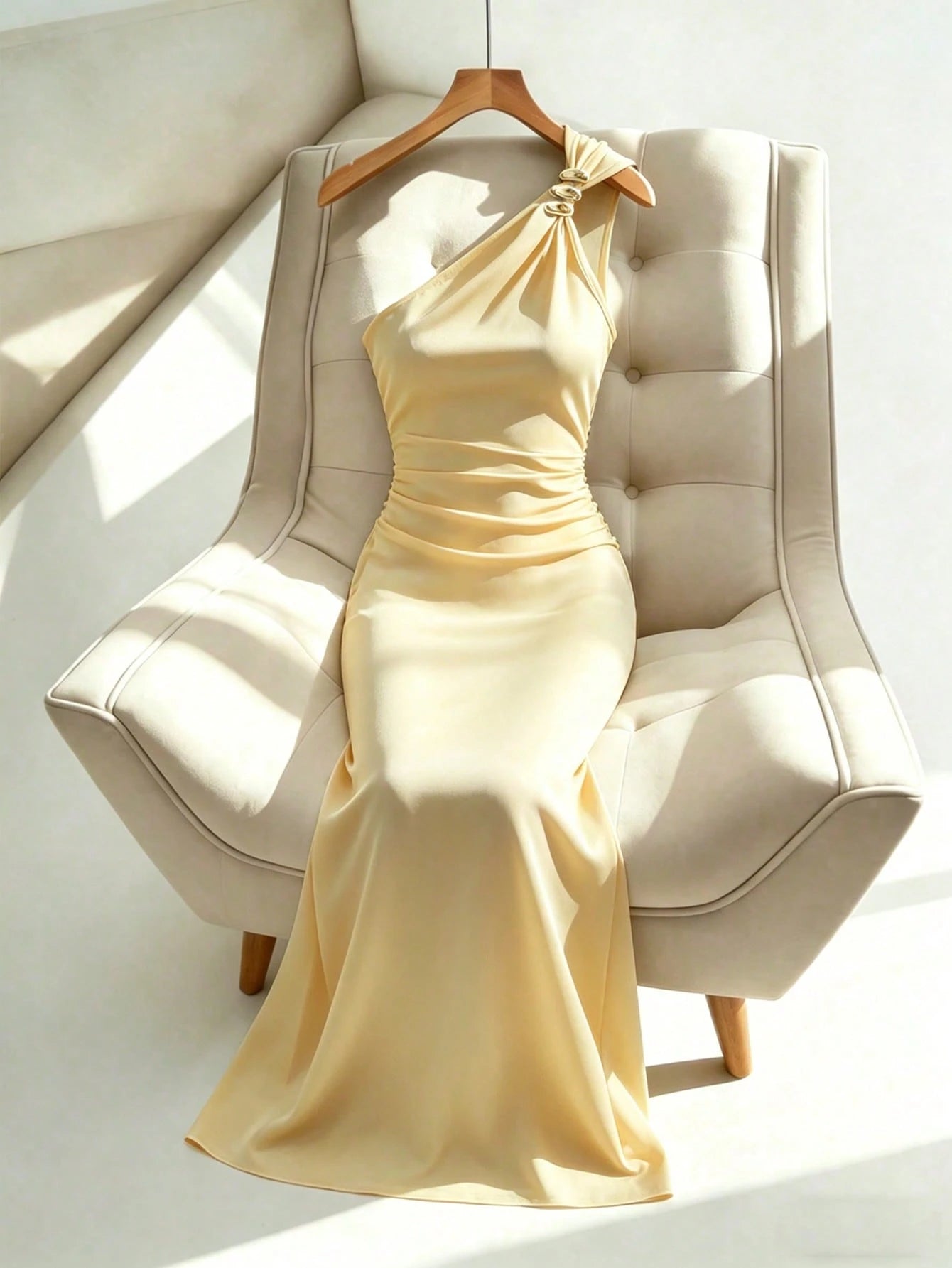 Rafferiza Women's Solid Color Sleeveless Metal Decor Elegant Dress