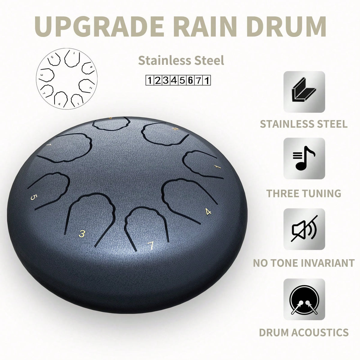 Rain Drum For Outside Garden, 6 Inches 8 Notes Steel Tongue Drum Rain Chime, Chakra Drum For Rain, Rain Drum For Outside Garden When It Rains, Drumsticks Adults Gift Sound Healing