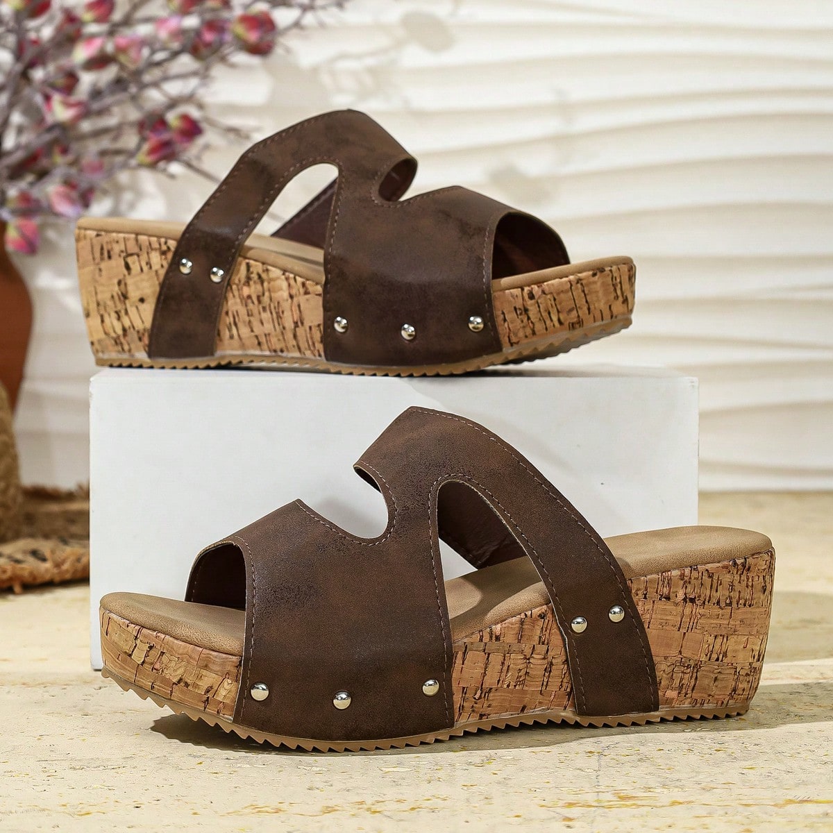 RALSWNAY Women's Fashion Thick-Sole High Heel Open Toe Sandals, Summer Sandals, Plus Size Women's Wedge Peep Toe Sandals, Beach Slippers