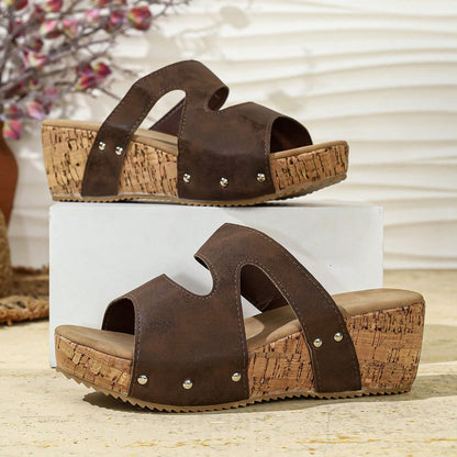 RALSWNAY Women's Fashion Thick-Sole High Heel Open Toe Sandals, Summer Sandals, Plus Size Women's Wedge Peep Toe Sandals, Beach Slippers
