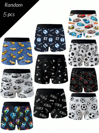 Random 10 PCS Sent 5 PCS Tween Boys Boxer Briefs Black Comfy All Season Pixel Dinosaur Monster Print Underwear Set Skin-Friendly Knit Fabric Stretchy