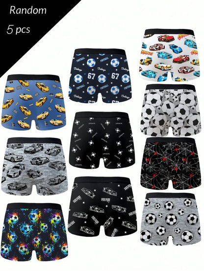 Random 10 PCS Sent 5 PCS Tween Boys Boxer Briefs Black Comfy All Season Pixel Dinosaur Monster Print Underwear Set Skin-Friendly Knit Fabric Stretchy