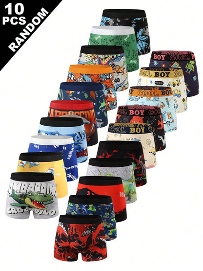 Random 10 Piece Big Kids Black And White Leopard Print Black Butter Yellow Aqua Blue Light Pink Baby Blue Boxer Briefs Underwear For Boys Sleep