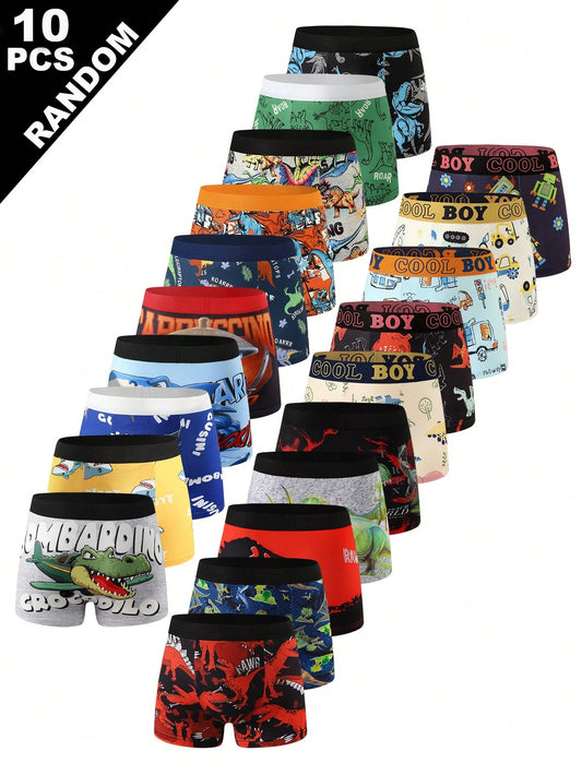 Random 10 Piece Big Kids Black And White Leopard Print Black Butter Yellow Aqua Blue Light Pink Baby Blue Boxer Briefs Underwear For Boys Sleep