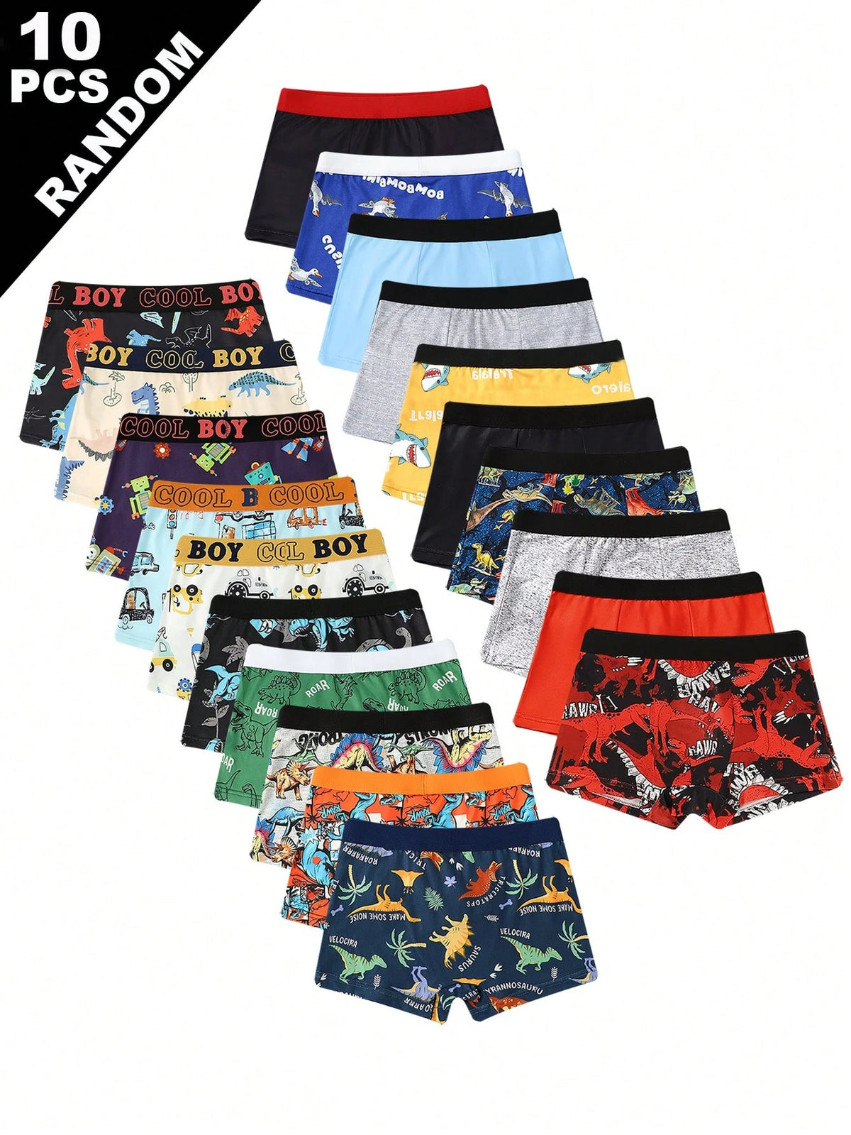 Random 10 Piece Big Kids Black And White Leopard Print Black Butter Yellow Aqua Blue Light Pink Baby Blue Boxer Briefs Underwear For Boys Sleep