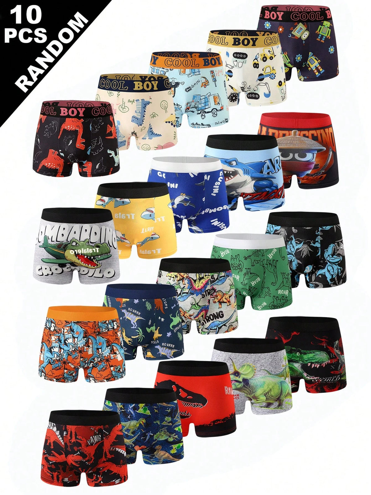 Random 10 Piece Big Kids Black And White Leopard Print Black Butter Yellow Aqua Blue Light Pink Baby Blue Boxer Briefs Underwear For Boys Sleep