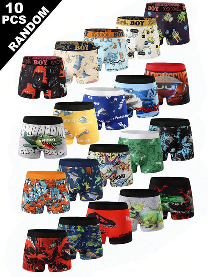 Random 10 Piece Big Kids Black And White Leopard Print Black Butter Yellow Aqua Blue Light Pink Baby Blue Boxer Briefs Underwear For Boys Sleep