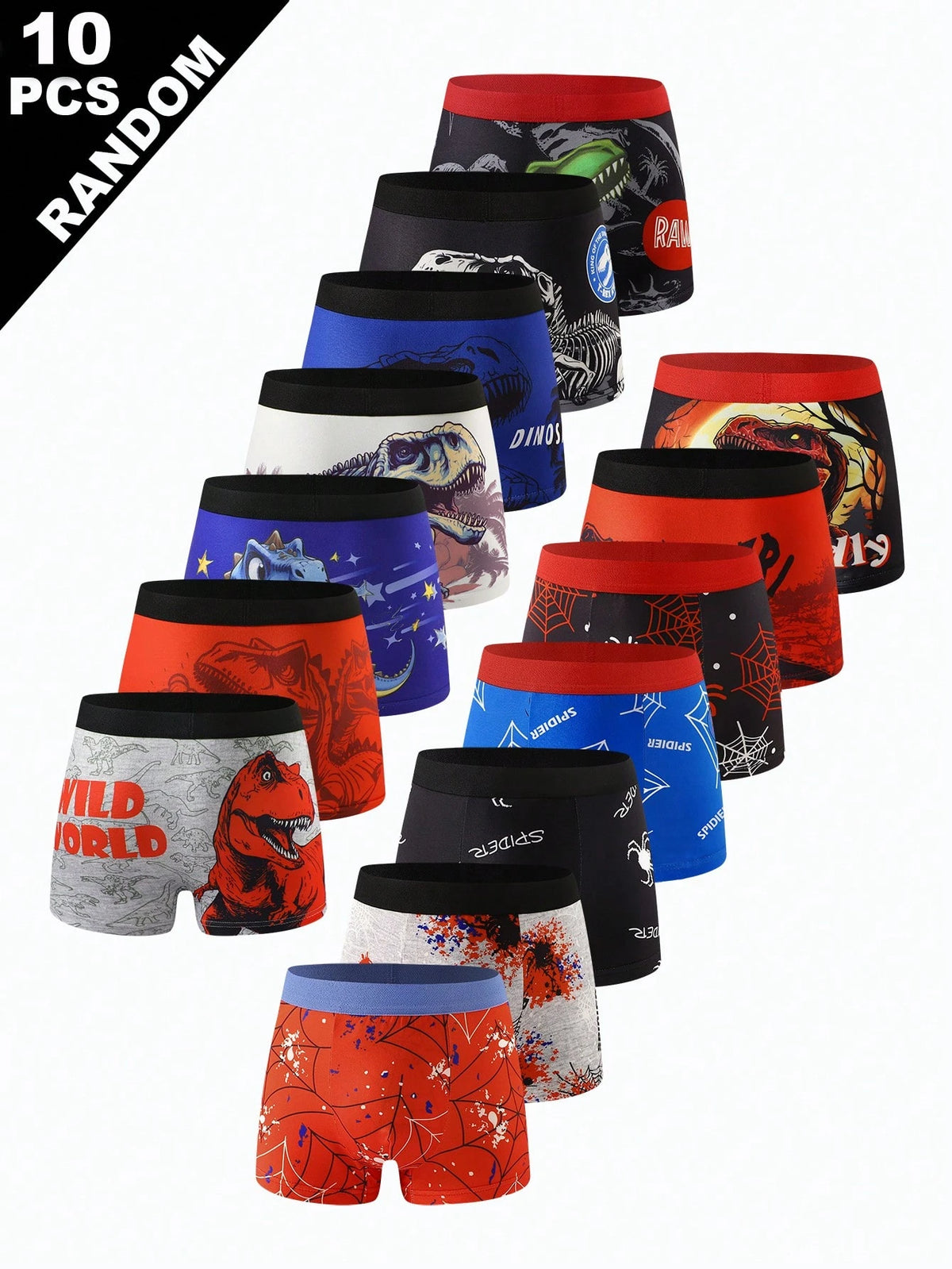Random 10 Piece Big Kids Black And White Leopard Print Black Butter Yellow Aqua Blue Light Pink Baby Blue Boxer Briefs Underwear For Boys Sleep