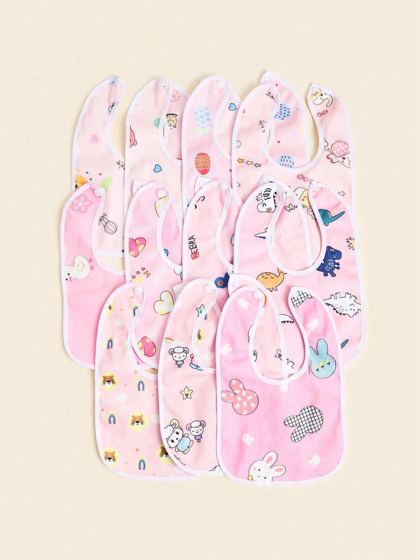 Random 8pcs Pink Tone Floral Pattern Baby Crystal Velvet Waterproof U-Shaped Snap Button Bib For Feeding