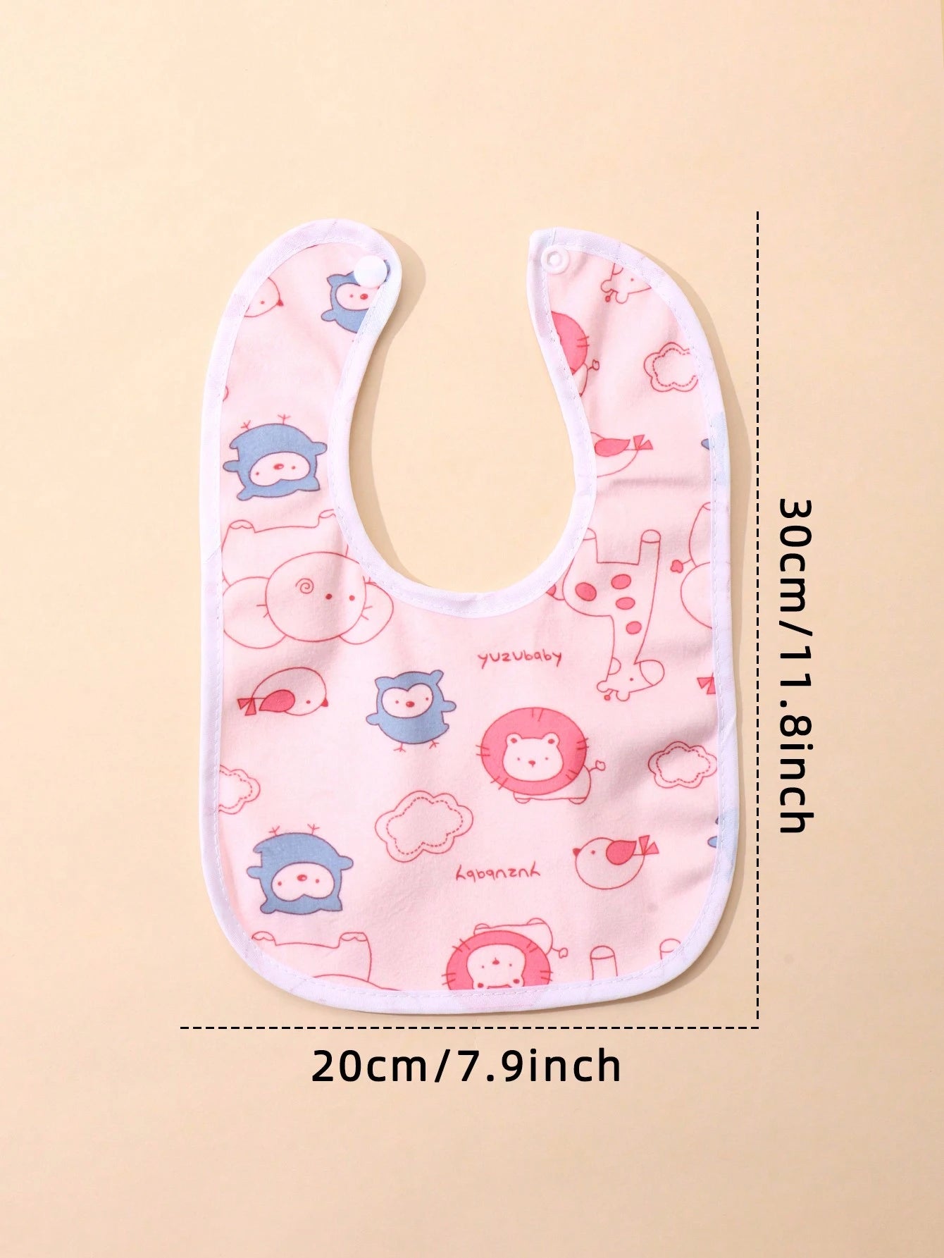 Random 8pcs Pink Tone Floral Pattern Baby Crystal Velvet Waterproof U-Shaped Snap Button Bib For Feeding