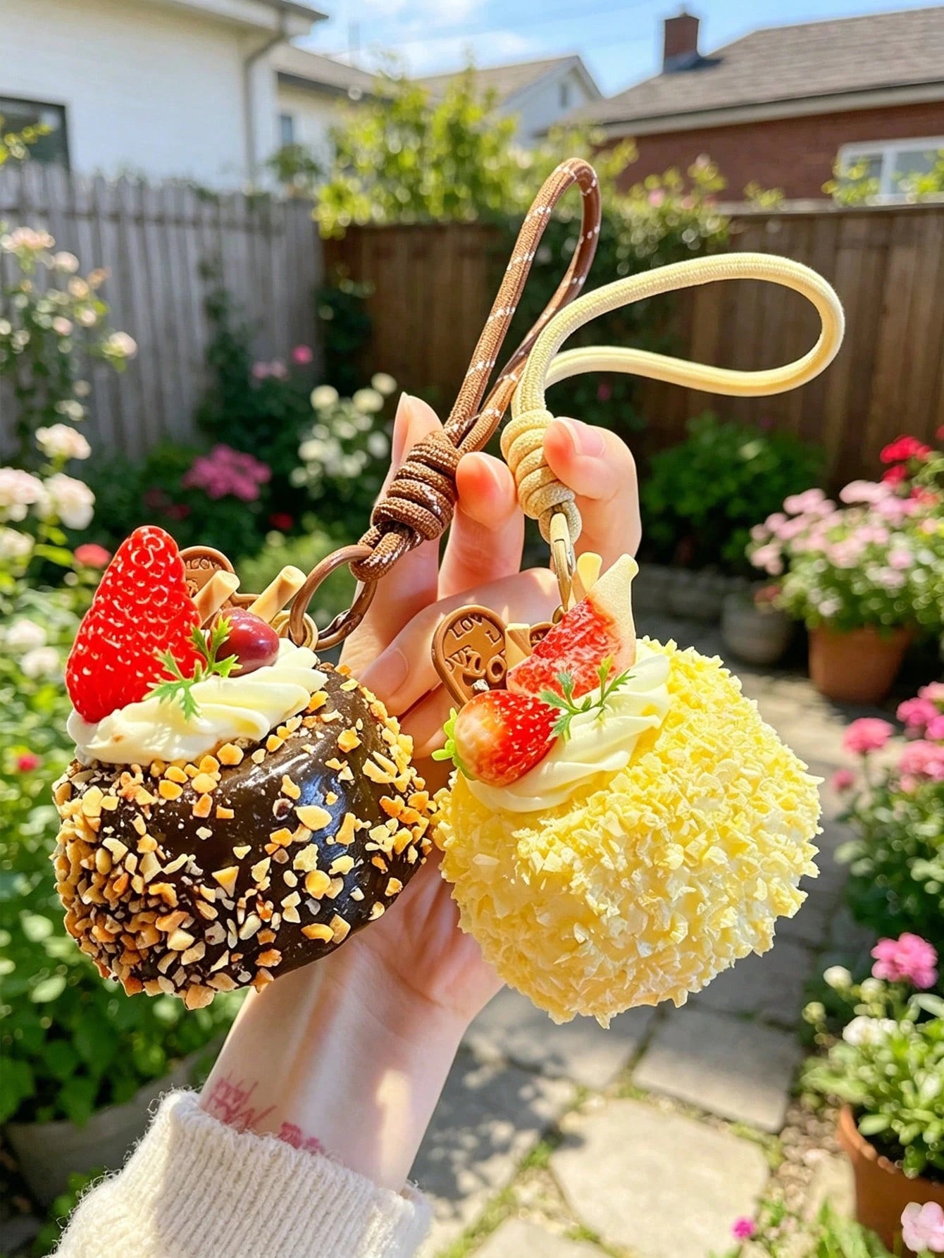Realistic Chocolate Fruit Cake Keychain (With Strap) – Cute Cake Model Bag Charm & Keychain. Suitable For Handbags, Shoulder Bags, Totes, Backpacks, And Large Capacity Rucksacks. Perfect Charm Keychai
