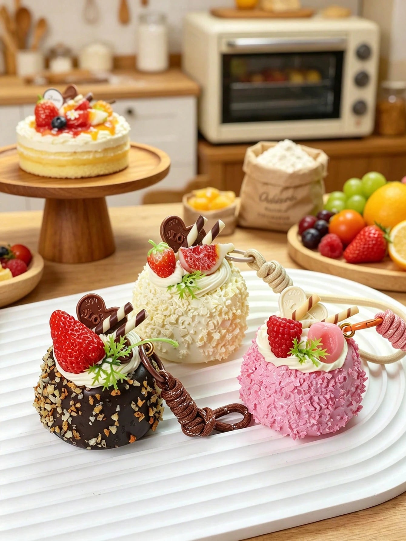 Realistic Chocolate Fruit Cake Keychain (With Strap) – Cute Cake Model Bag Charm & Keychain. Suitable For Handbags, Shoulder Bags, Totes, Backpacks, And Large Capacity Rucksacks. Perfect Charm Keychai