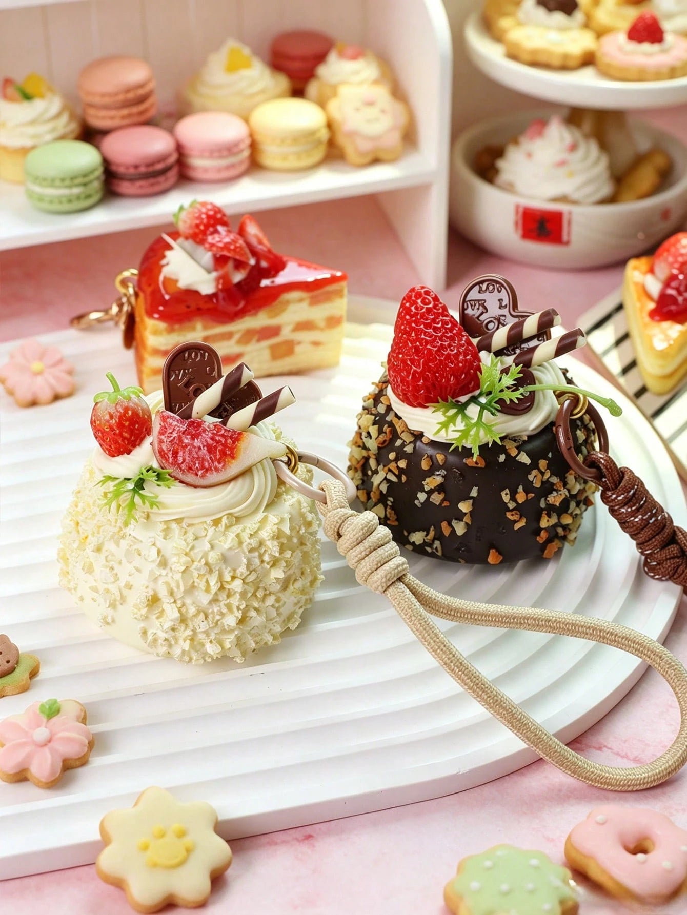 Realistic Chocolate Fruit Cake Keychain (With Strap) – Cute Cake Model Bag Charm & Keychain. Suitable For Handbags, Shoulder Bags, Totes, Backpacks, And Large Capacity Rucksacks. Perfect Charm Keychai