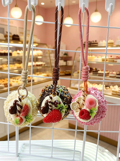 Realistic Chocolate Fruit Cake Keychain (With Strap) – Cute Cake Model Bag Charm & Keychain. Suitable For Handbags, Shoulder Bags, Totes, Backpacks, And Large Capacity Rucksacks. Perfect Charm Keychai