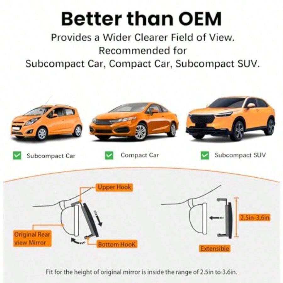 Rear View Mirror Anti-Panoramic Rear Mirrors Universal 10 Inch Convex Car Interior Clip On Big Wide Angle Rearview Mirror Extender To Reduce Blind Spot Car SUV