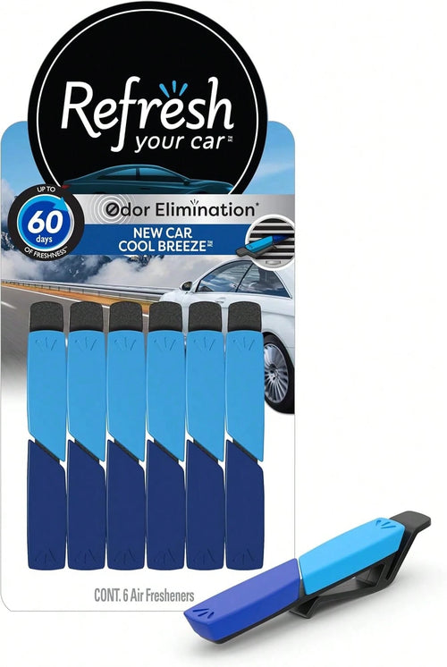 Refresh Your Car Air Freshener Vent Sticks, New Car/ Cool Breeze Scent, 6 Pack, Dual Scent Car Vent Sticks