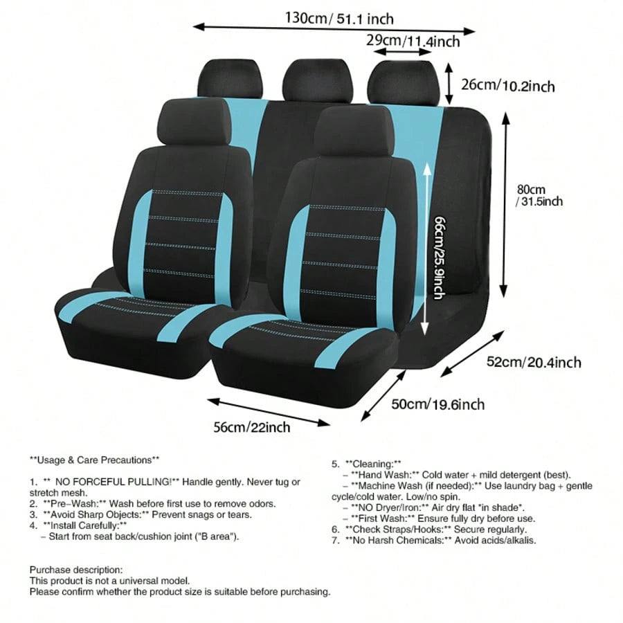 REMAX 9pcs Polyester Fabric Car Seat Covers, Compatible With Airbags, Universal Fit Seat Cushions, Car Accessories, New Design For Women