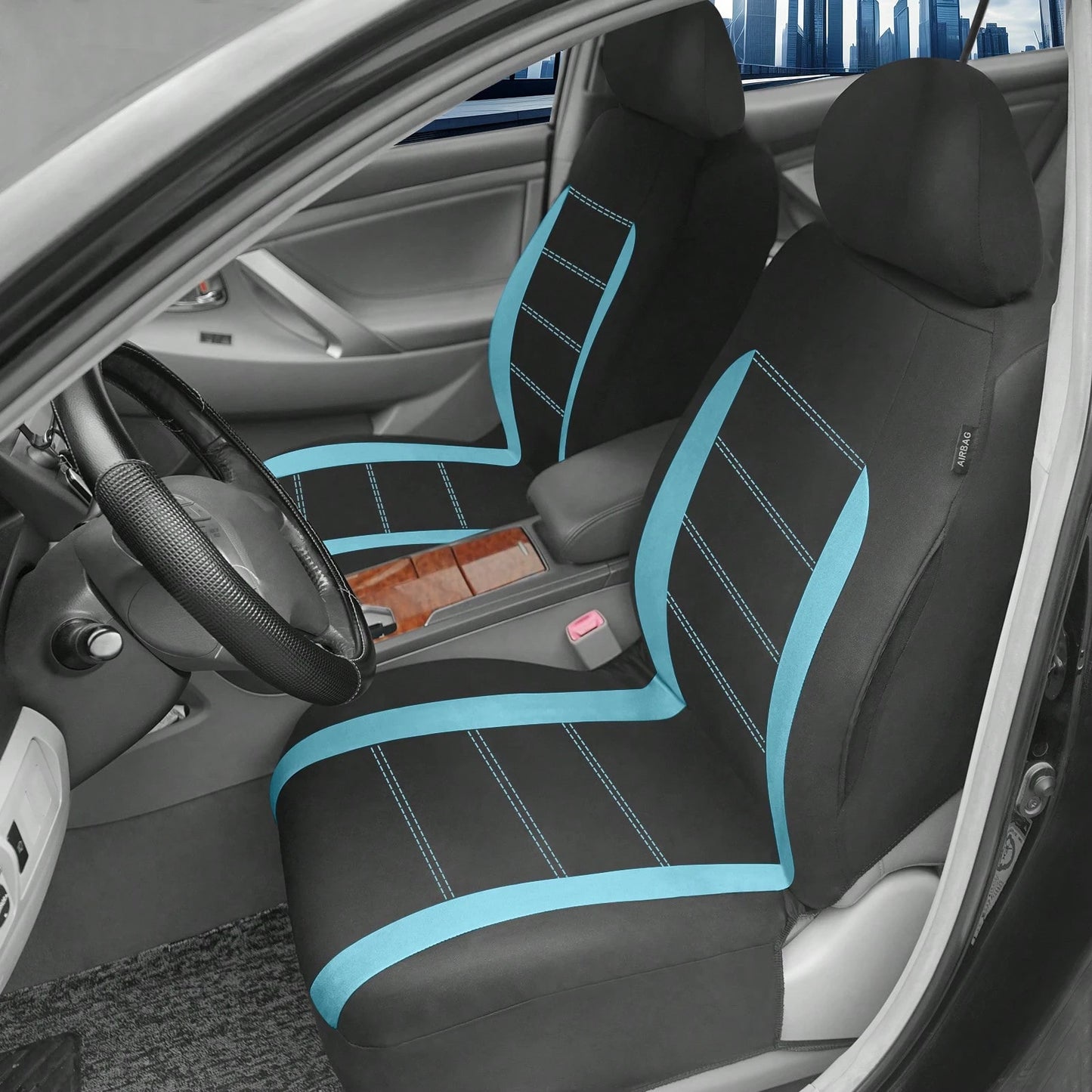 REMAX 9pcs Polyester Fabric Car Seat Covers, Compatible With Airbags, Universal Fit Seat Cushions, Car Accessories, New Design For Women