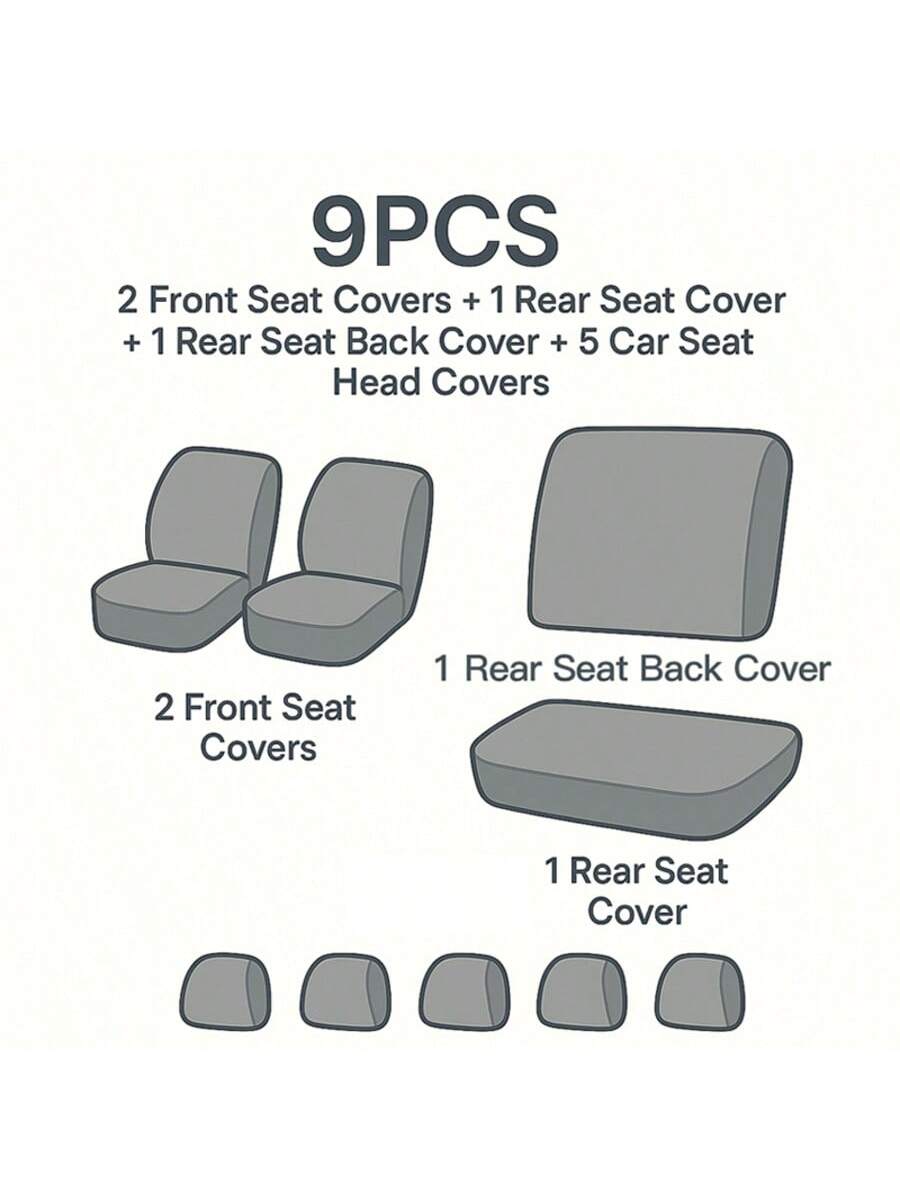 REMAX 9pcs Polyester Fabric Car Seat Covers, Compatible With Airbags, Universal Fit Seat Cushions, Car Accessories, New Design For Women
