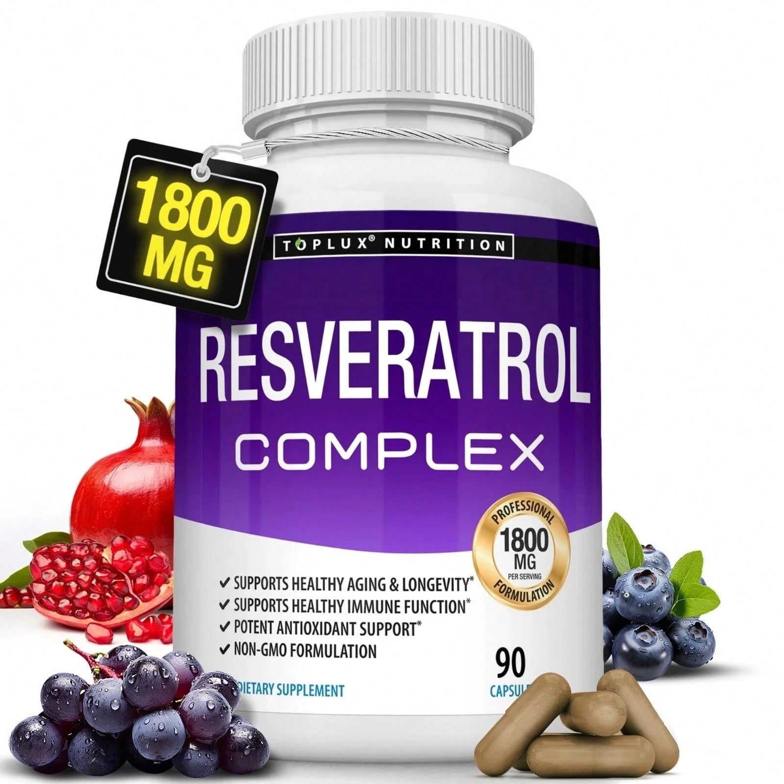 Resveratrol Supplement 1800 Mg Antioxidant Complex- Highly Potent Natural Pills