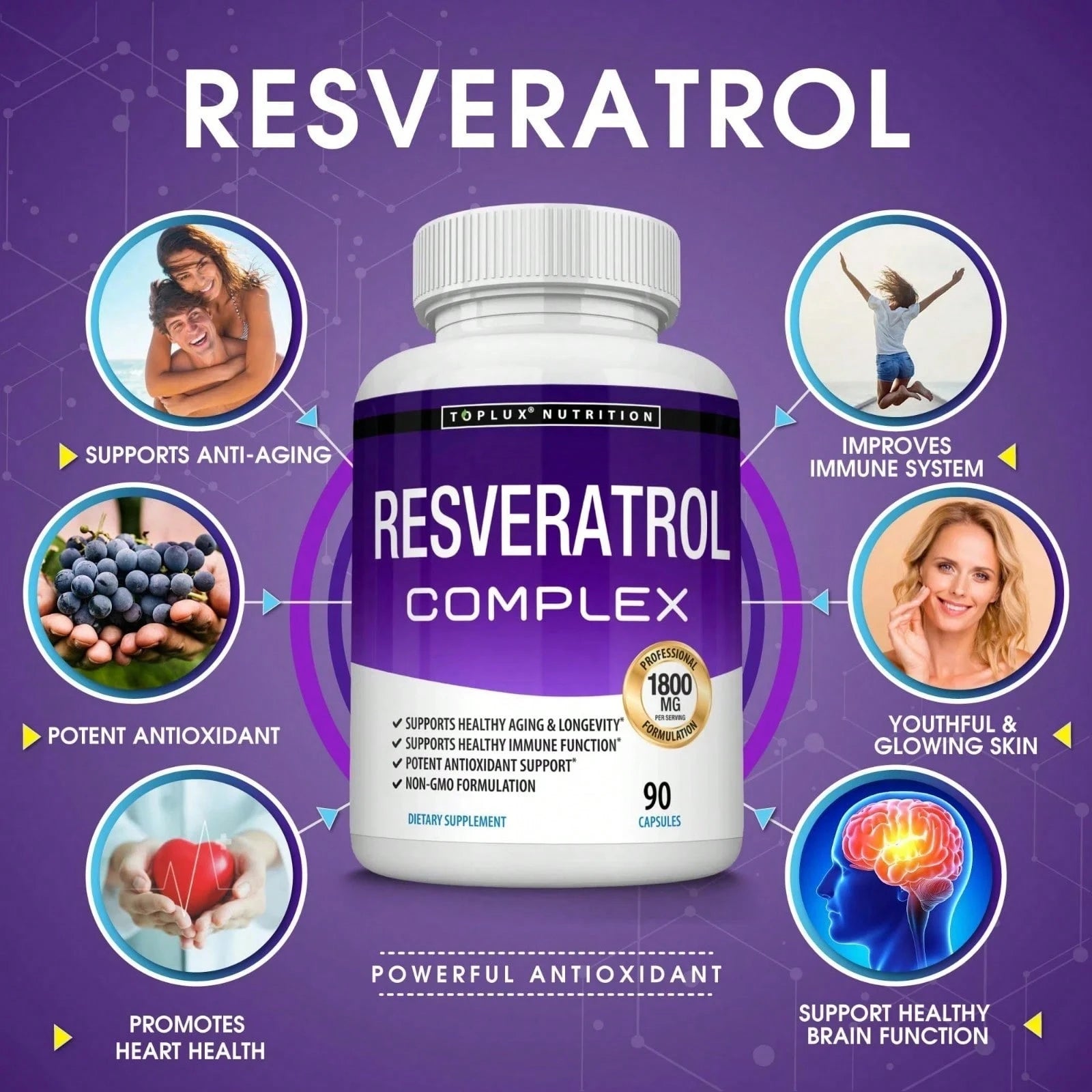 Resveratrol Supplement 1800 Mg Antioxidant Complex- Highly Potent Natural Pills