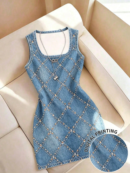 Resyla Women's Casual Chic Basic Blue Round Neck Sleeveless Bodycon Mini Dress Summer Outfits For Women 2026 Going Out Clothes