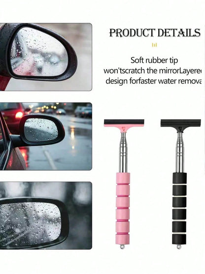 Retractable Rearview Mirror Wiper, Retractable Glass Wiper, Cleaning Tool With Retractable Handle, Portable Car Interior And Exterior Glass Cleaning Brush, Suitable For Rainy And Cloudy Days, Snow Rem