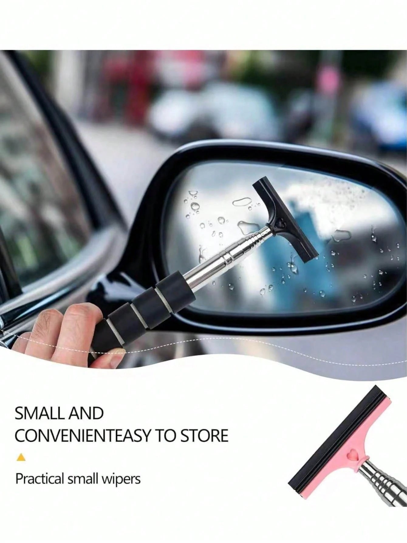 Retractable Rearview Mirror Wiper, Retractable Glass Wiper, Cleaning Tool With Retractable Handle, Portable Car Interior And Exterior Glass Cleaning Brush, Suitable For Rainy And Cloudy Days, Snow Rem