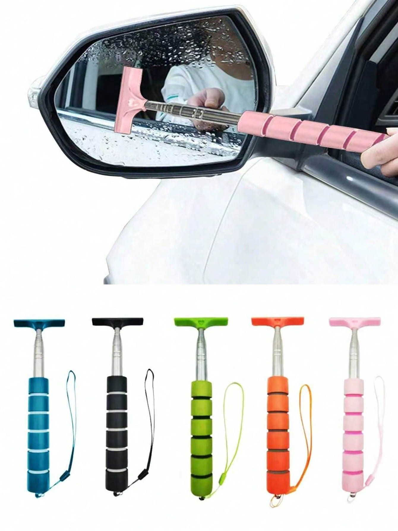 Retractable Rearview Mirror Wiper, Retractable Glass Wiper, Cleaning Tool With Retractable Handle, Portable Car Interior And Exterior Glass Cleaning Brush, Suitable For Rainy And Cloudy Days, Snow Rem