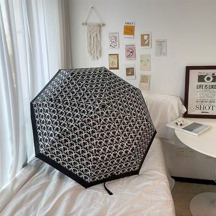 Retro Houndstooth Plaid Manual Folding Umbrella, French Style Sun & Rain Dual-Use Umbrella, Spring Summer Picks, Brides Maid Gifts, Room, Bedroom Decor, Bedroom Decor, Beach, Travel, For Men, For Wome