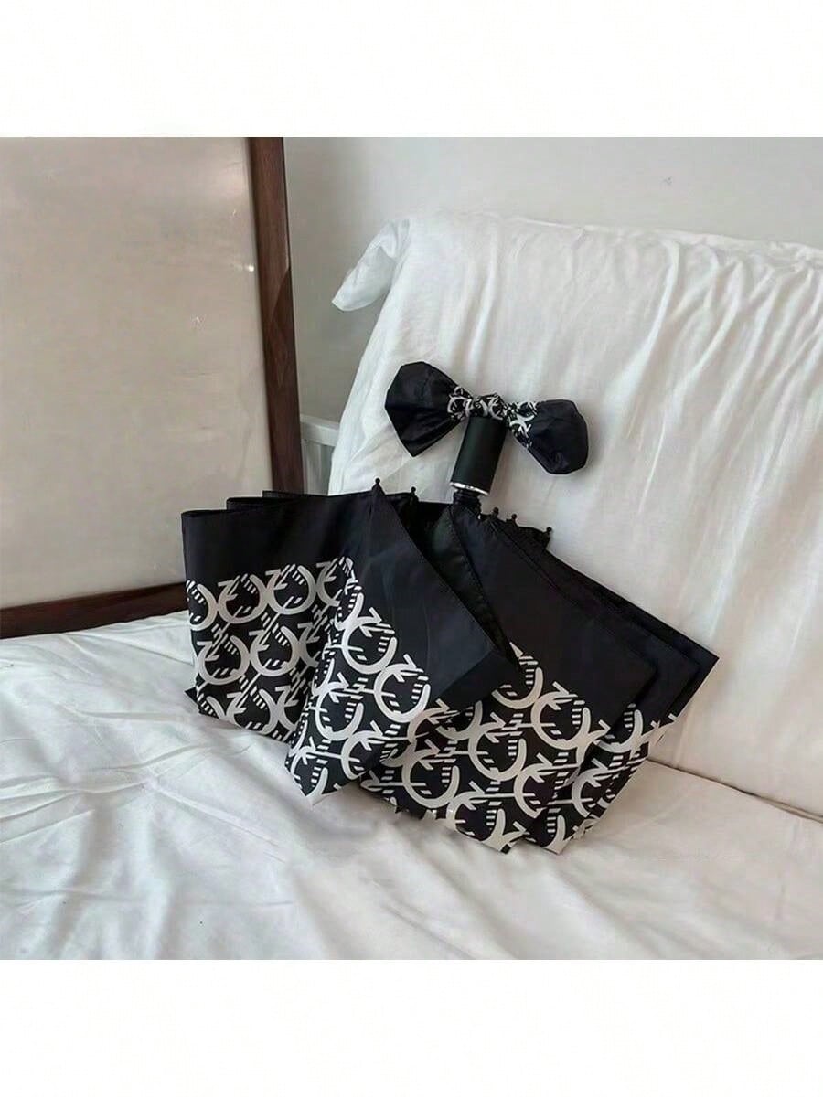 Retro Houndstooth Plaid Manual Folding Umbrella, French Style Sun & Rain Dual-Use Umbrella, Spring Summer Picks, Brides Maid Gifts, Room, Bedroom Decor, Bedroom Decor, Beach, Travel, For Men, For Wome