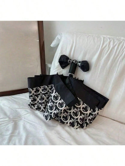 Retro Houndstooth Plaid Manual Folding Umbrella, French Style Sun & Rain Dual-Use Umbrella, Spring Summer Picks, Brides Maid Gifts, Room, Bedroom Decor, Bedroom Decor, Beach, Travel, For Men, For Wome