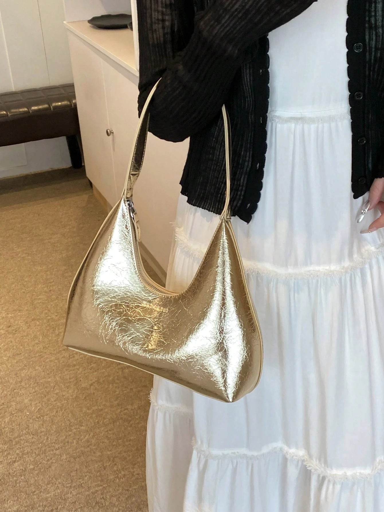 Retro Minimalist French Armpit Crescent Bag, Fashionable Elegant Versatile Shoulder Crossbody Baguette Handbag For Women