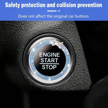 Rhinestone Bow Car One-Touch Start Button Decorative Ring, Studded Ignition Switch Decorative Sticker, Luxury Car Interior Modification Accessory, Girly Full Rhinestone Start Button Decorative Ring, U