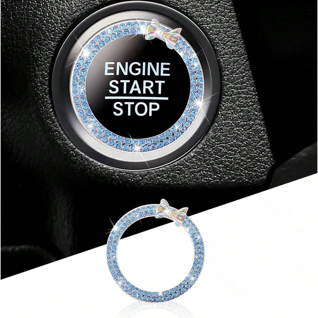 Rhinestone Bow Car One-Touch Start Button Decorative Ring, Studded Ignition Switch Decorative Sticker, Luxury Car Interior Modification Accessory, Girly Full Rhinestone Start Button Decorative Ring, U