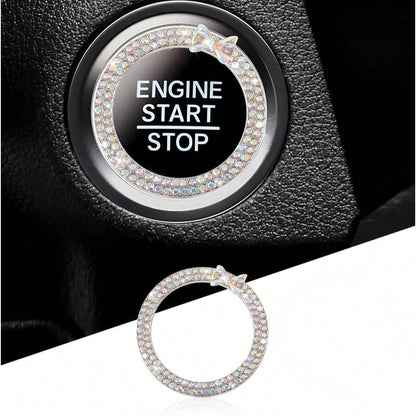 Rhinestone Bow Car One-Touch Start Button Decorative Ring, Studded Ignition Switch Decorative Sticker, Luxury Car Interior Modification Accessory, Girly Full Rhinestone Start Button Decorative Ring, U