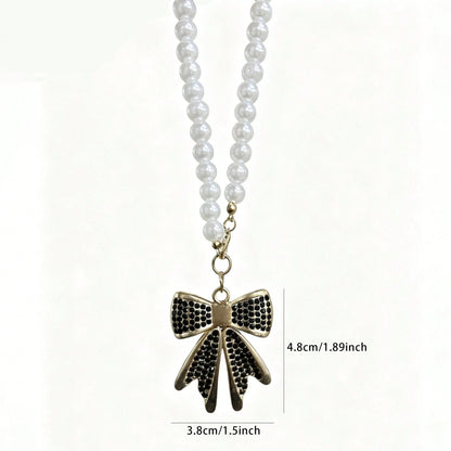 Rhinestone Bow Tie Car Pendant, Rearview Mirror Decor, Alloy Pearl Hanging Ornament, Cute Windmill Interior Accessory