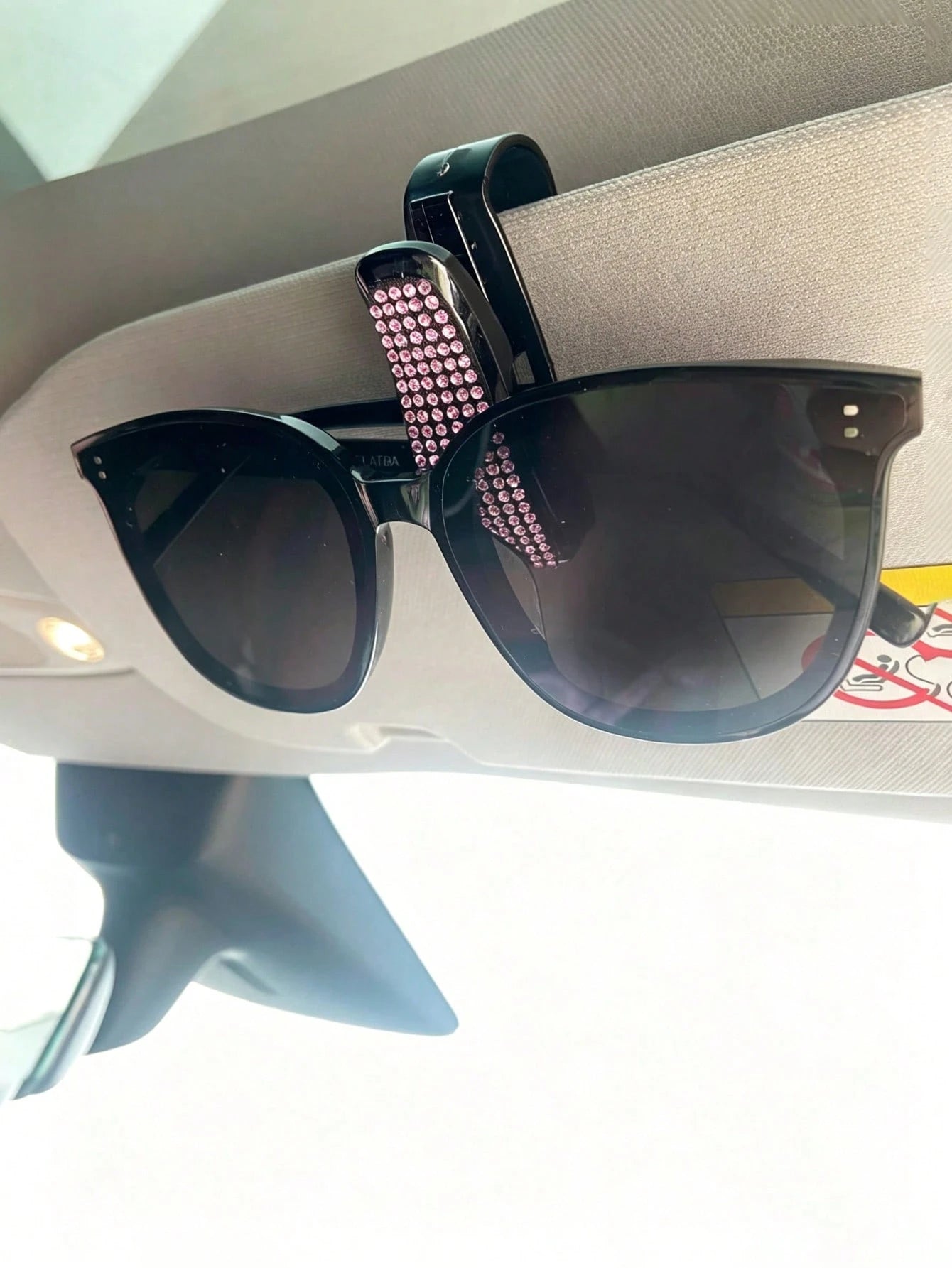 Rhinestone Decor Car Sun Visor Glasses Holder