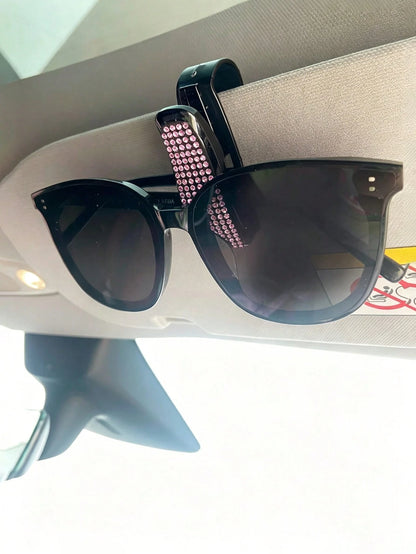 Rhinestone Decor Car Sun Visor Glasses Holder