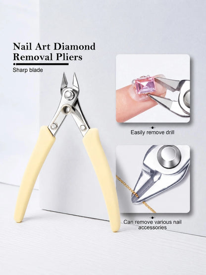 Rhinestone Gemstone Removal Pliers, Nail Remover, Wire Cutters, Nail Removal Pliers, Multi-Functional Comfortable Grip Women's Nail Art Tools, Nail Drill Removal Tool, Travel Essential