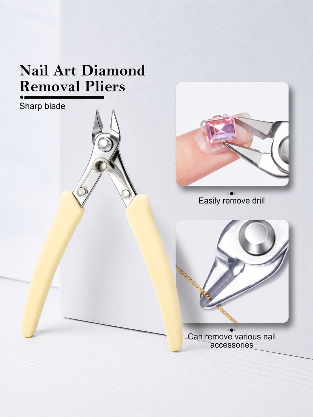 Rhinestone Gemstone Removal Pliers, Nail Remover, Wire Cutters, Nail Removal Pliers, Multi-Functional Comfortable Grip Women's Nail Art Tools, Nail Drill Removal Tool, Travel Essential