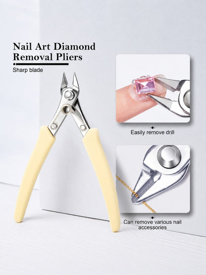 Rhinestone Gemstone Removal Pliers, Nail Remover, Wire Cutters, Nail Removal Pliers, Multi-Functional Comfortable Grip Women's Nail Art Tools, Nail Drill Removal Tool, Travel Essential