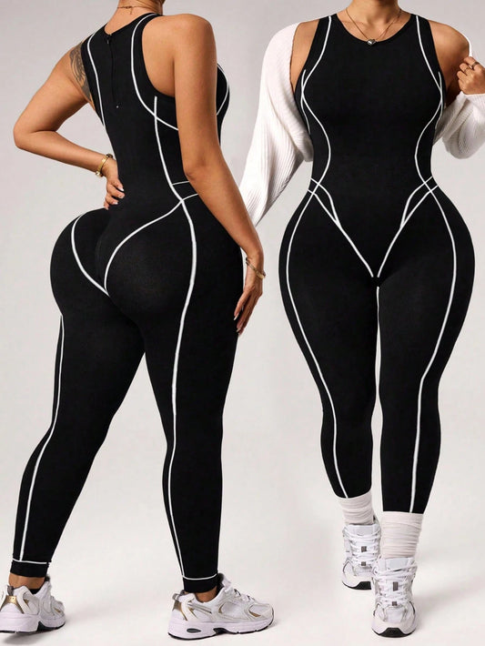 Rhythm Era Plus Size Women's Seamless Black Summer Athletic Gym Jumpsuit,Form-Fitting Curve Workout Clothes For Fitness Yoga Outdoor Exercise,Gym Outfit Wear