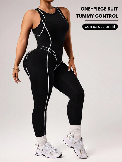 Rhythm Era Plus Size Women's Seamless Black Summer Athletic Gym Jumpsuit,Form-Fitting Curve Workout Clothes For Fitness Yoga Outdoor Exercise,Gym Outfit Wear