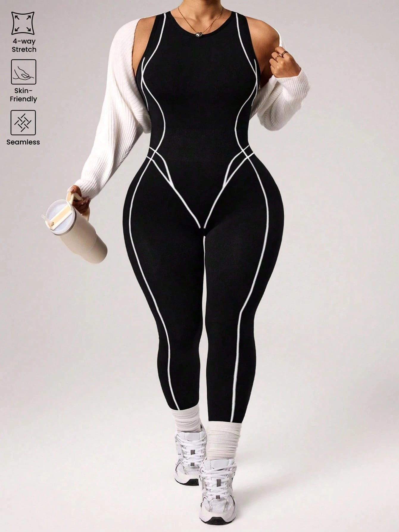 Rhythm Era Plus Size Women's Seamless Black Summer Athletic Gym Jumpsuit,Form-Fitting Curve Workout Clothes For Fitness Yoga Outdoor Exercise,Gym Outfit Wear