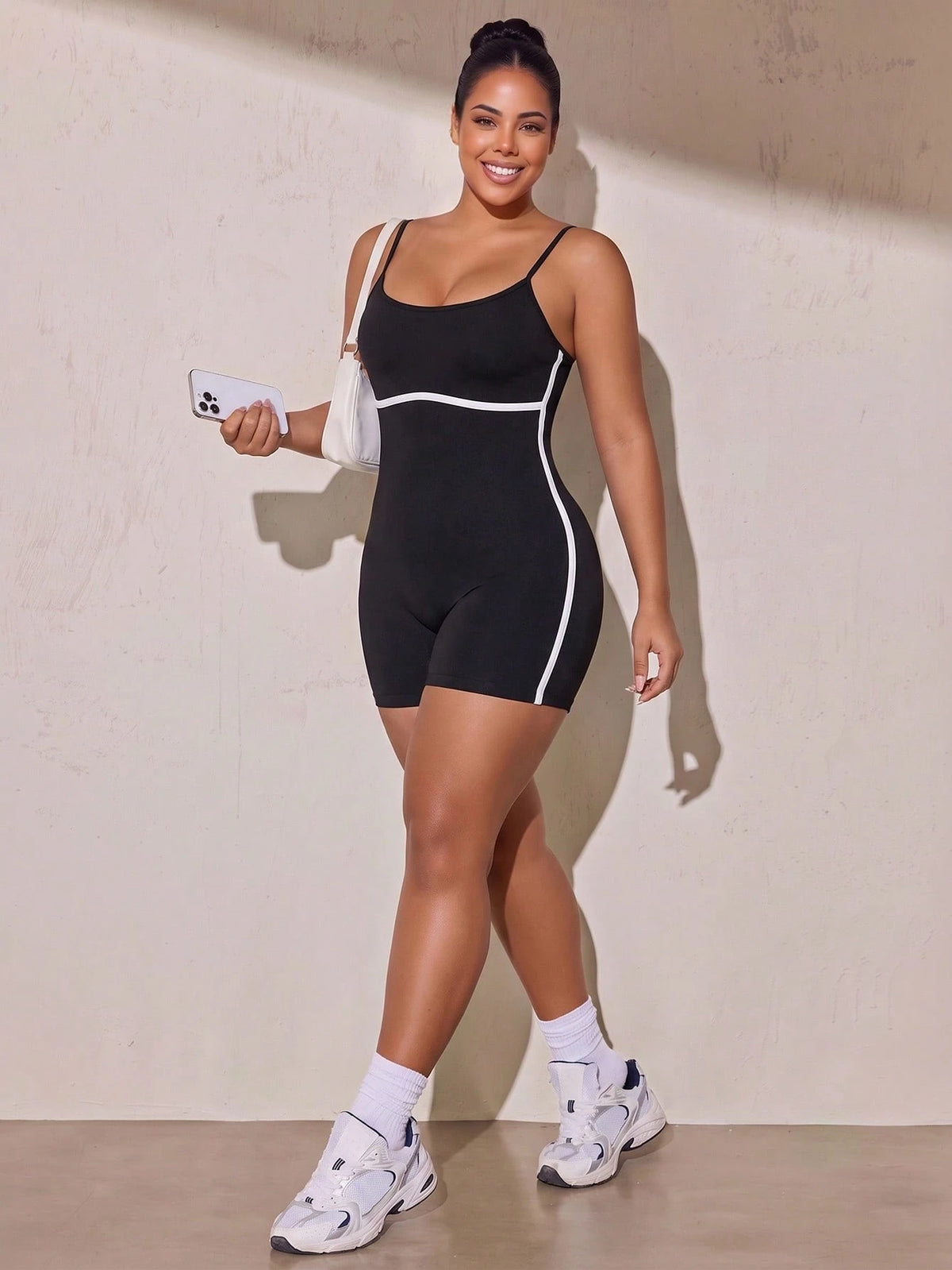 Rhythm Era Women's Plus Size Criss-Cross Back Design Spaghetti Strap Athletic Romper Shorts