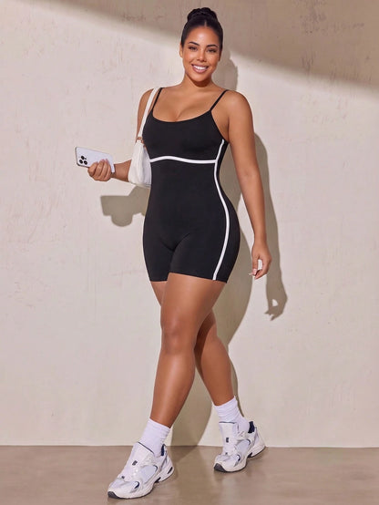 Rhythm Era Women's Plus Size Criss-Cross Back Design Spaghetti Strap Athletic Romper Shorts
