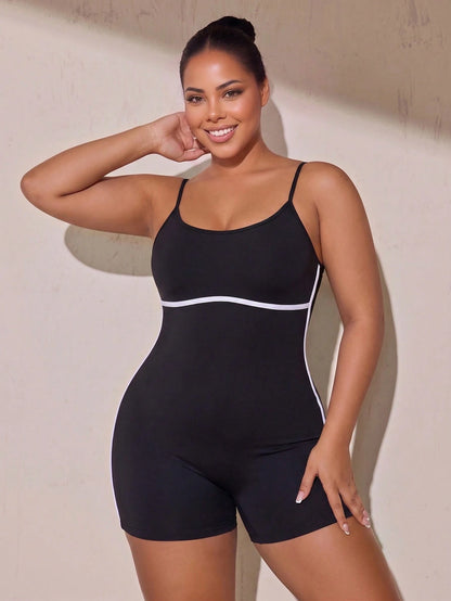 Rhythm Era Women's Plus Size Criss-Cross Back Design Spaghetti Strap Athletic Romper Shorts