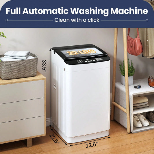 Robsivo 22 Lbs Portable Washing Machine, Fully Automatic Washing Machine With LED Display, 10 Wash Cycles, 26 Mins Quick Wash, Compact Clothes Washer With Drain Pump For Apartment, RV, Camp