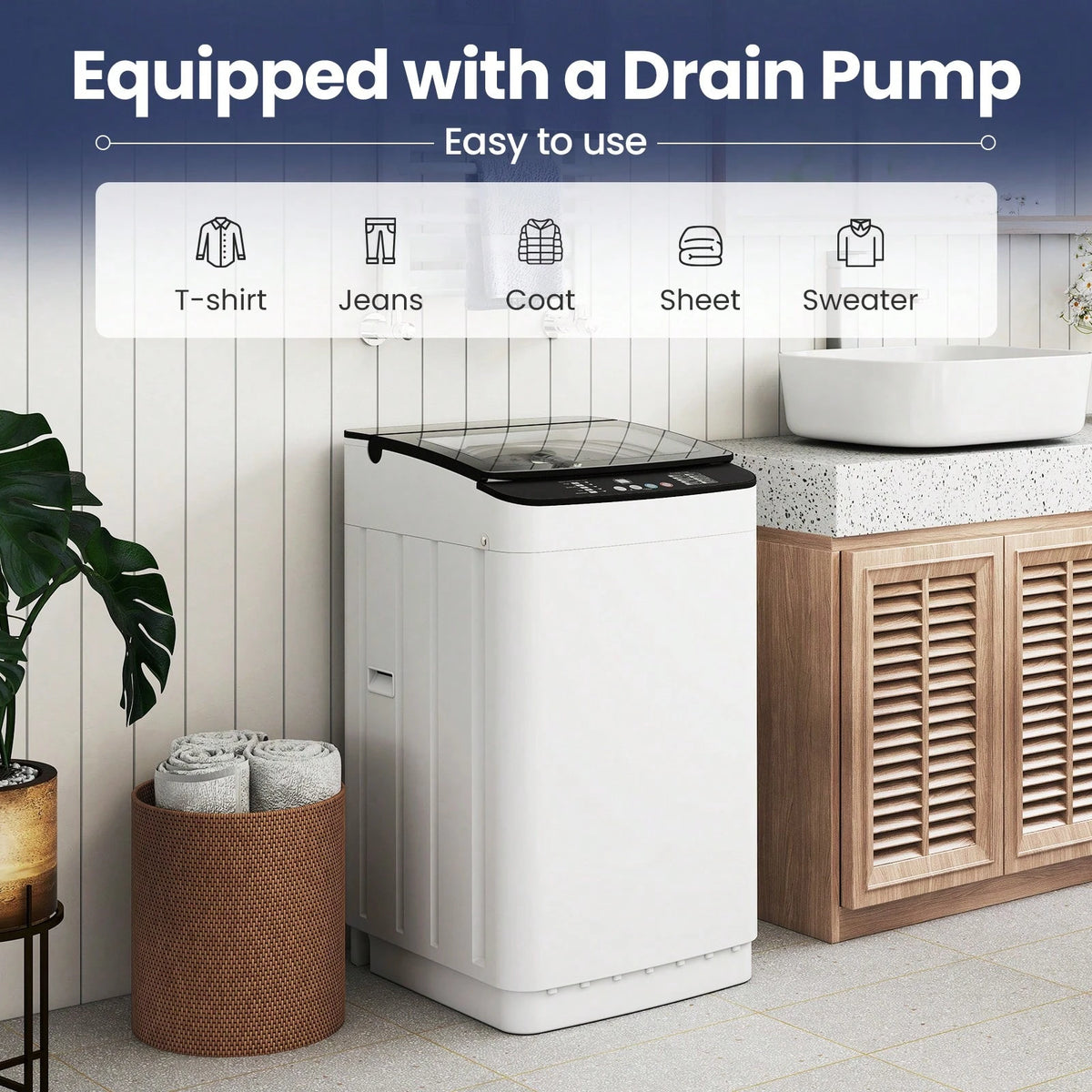 Robsivo 22 Lbs Portable Washing Machine, Fully Automatic Washing Machine With LED Display, 10 Wash Cycles, 26 Mins Quick Wash, Compact Clothes Washer With Drain Pump For Apartment, RV, Camp